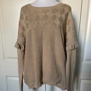 Banana Republic Tan Long Sleeve Ruffle Knit Sweater Size Large